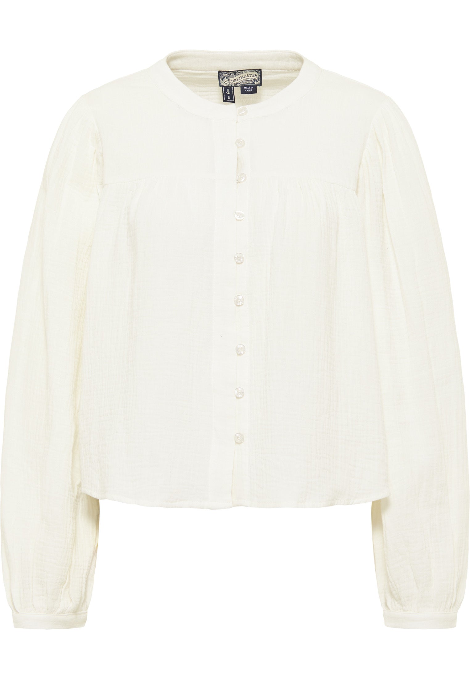 Dreimaster Vintage Damen-Bluse aus Baumwoll-Musselin