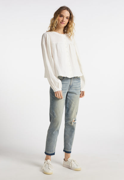 Dreimaster Vintage Damen-Bluse aus Baumwoll-Musselin