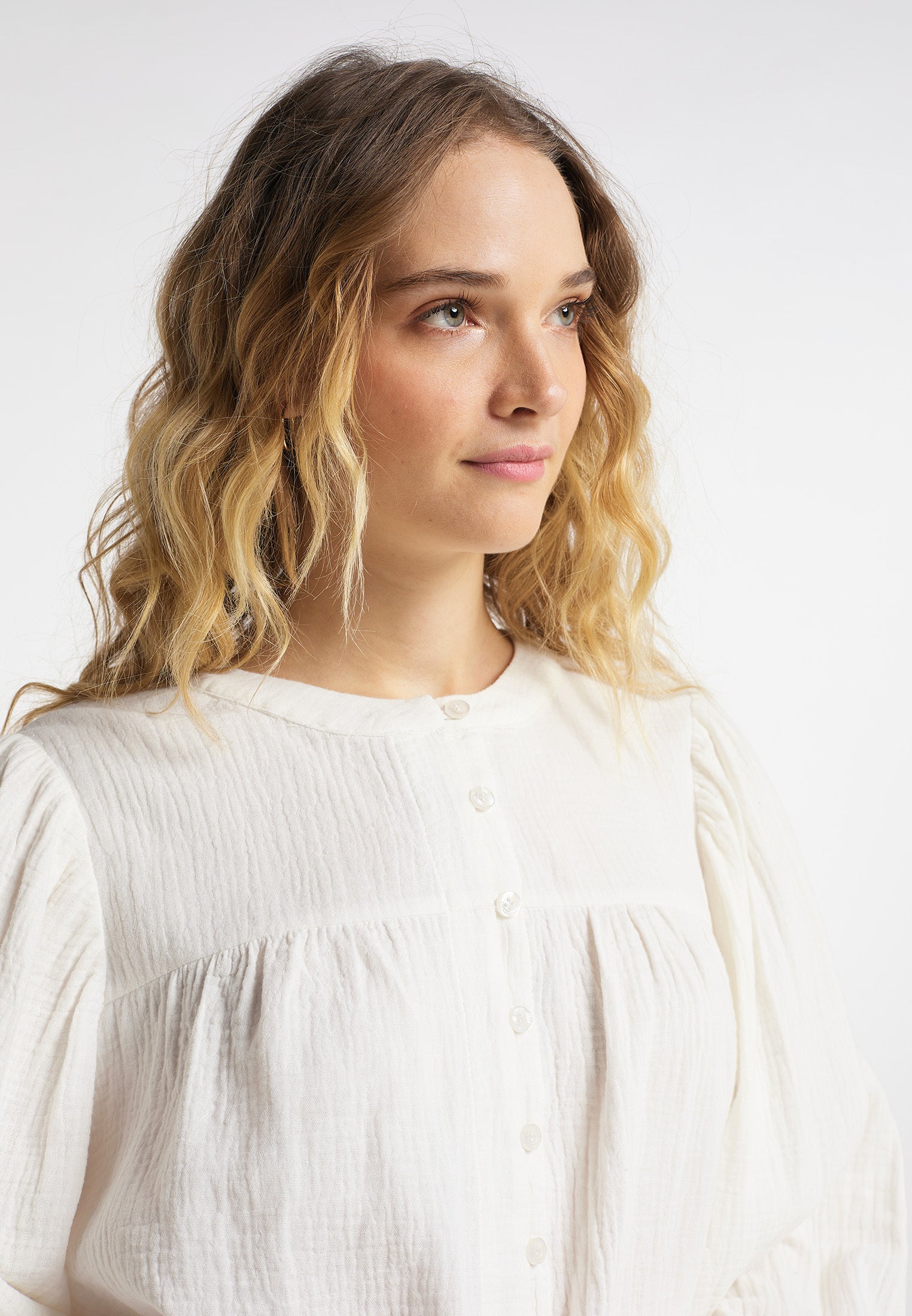 Dreimaster Vintage Damen-Bluse aus Baumwoll-Musselin