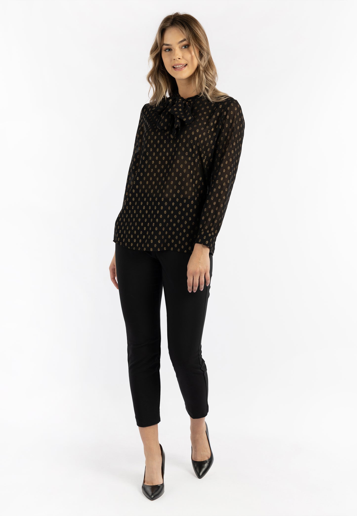 DreiMaster Klassik damska bluzka z wiązaniem pod szyją