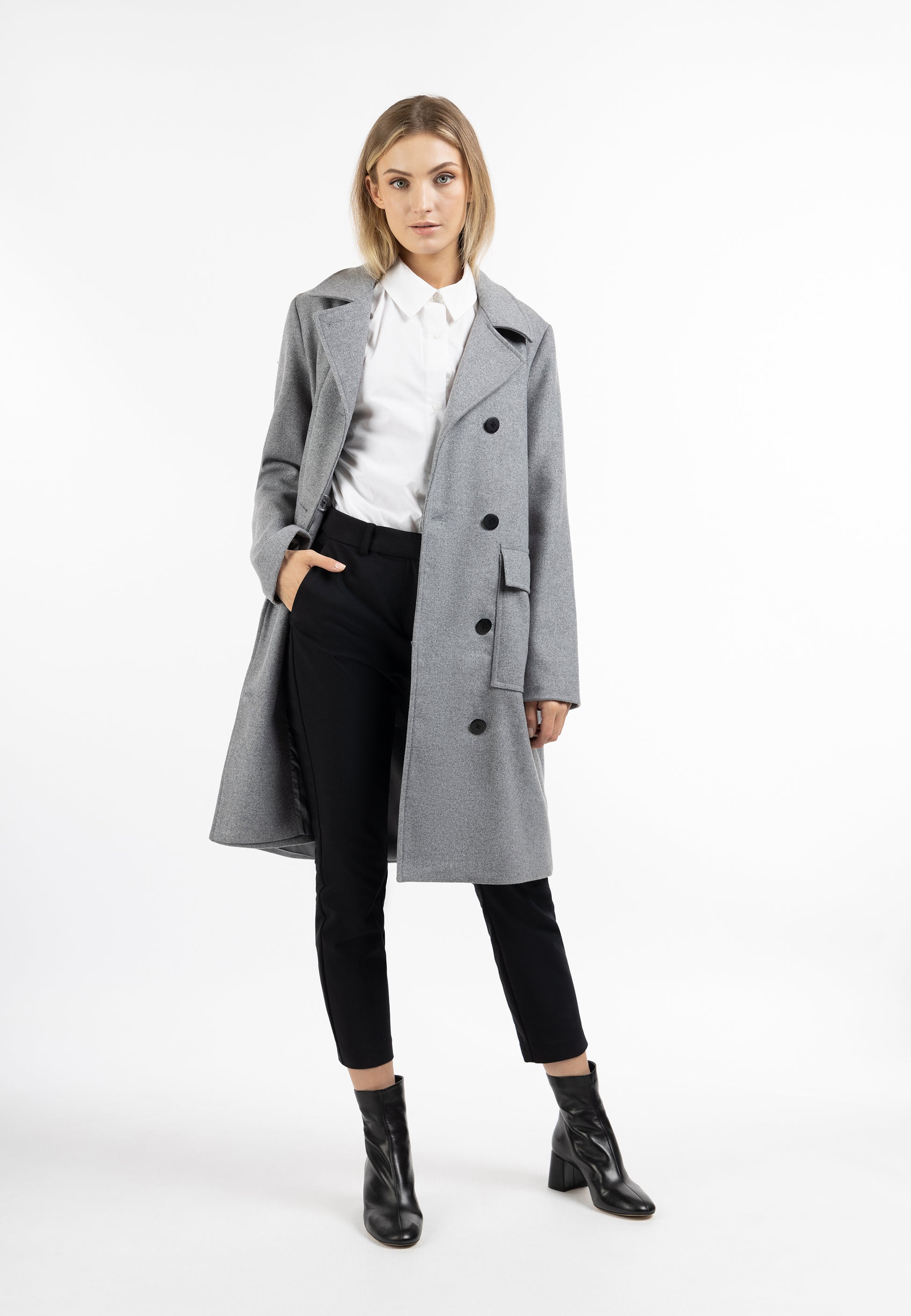 DreiMaster Klassik damski płaszcz przejściowy z mieszanki wełny