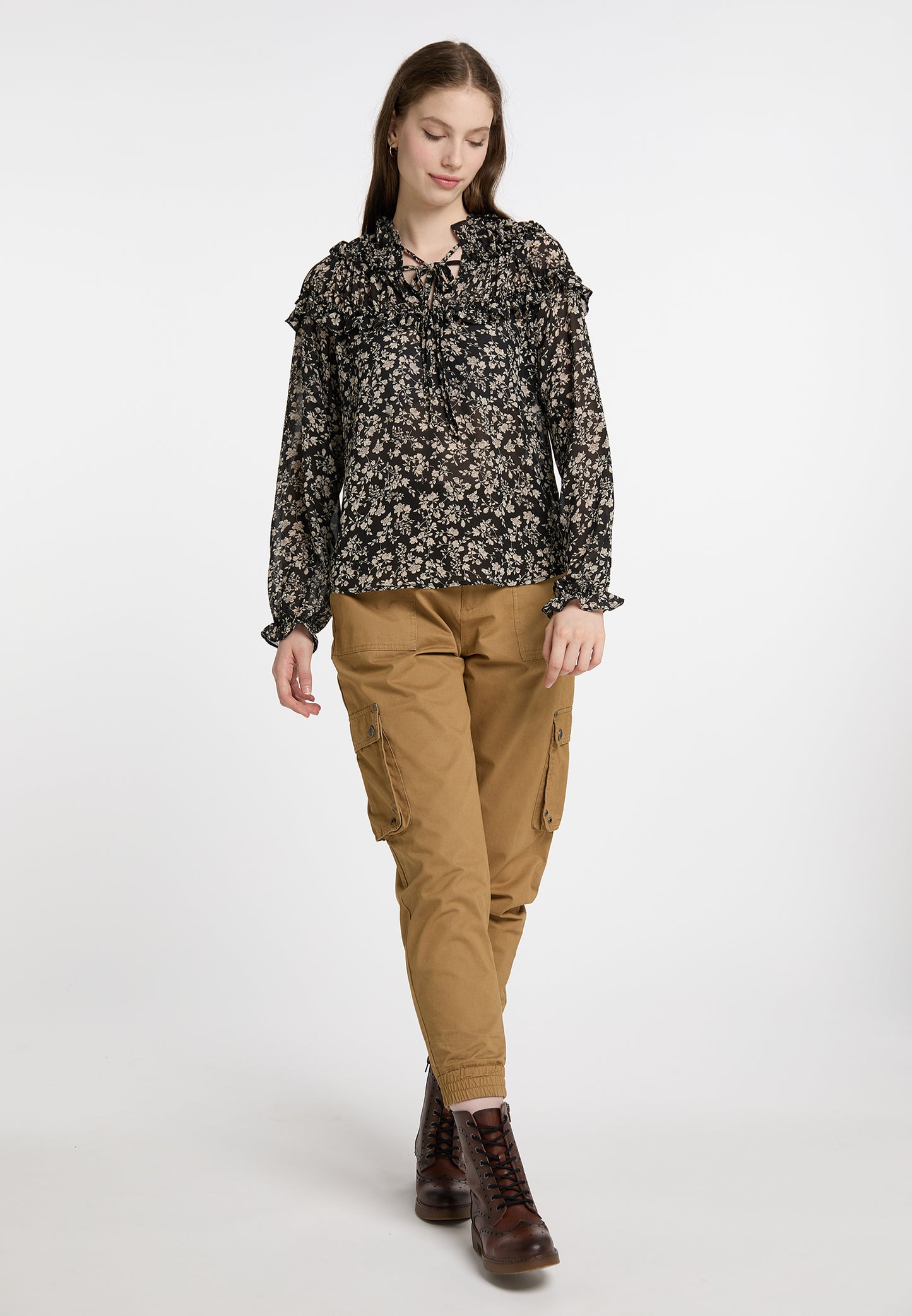 Dreimaster Vintage Damen Rüschenbluse