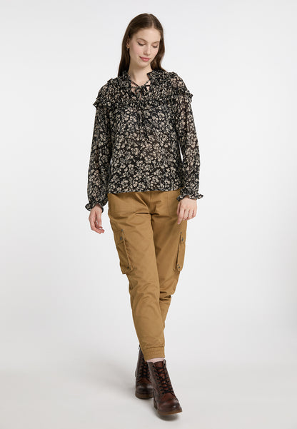 Dreimaster Vintage Damen Rüschenbluse