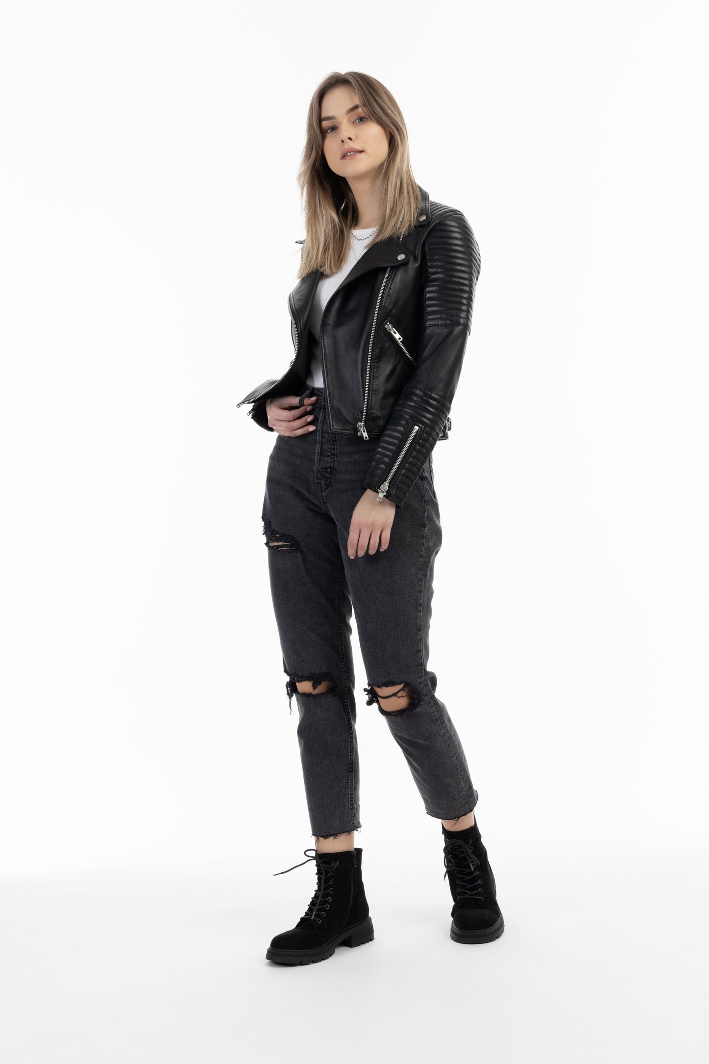 Dreimaster Vintage Damen-Bikerjacke aus Leder