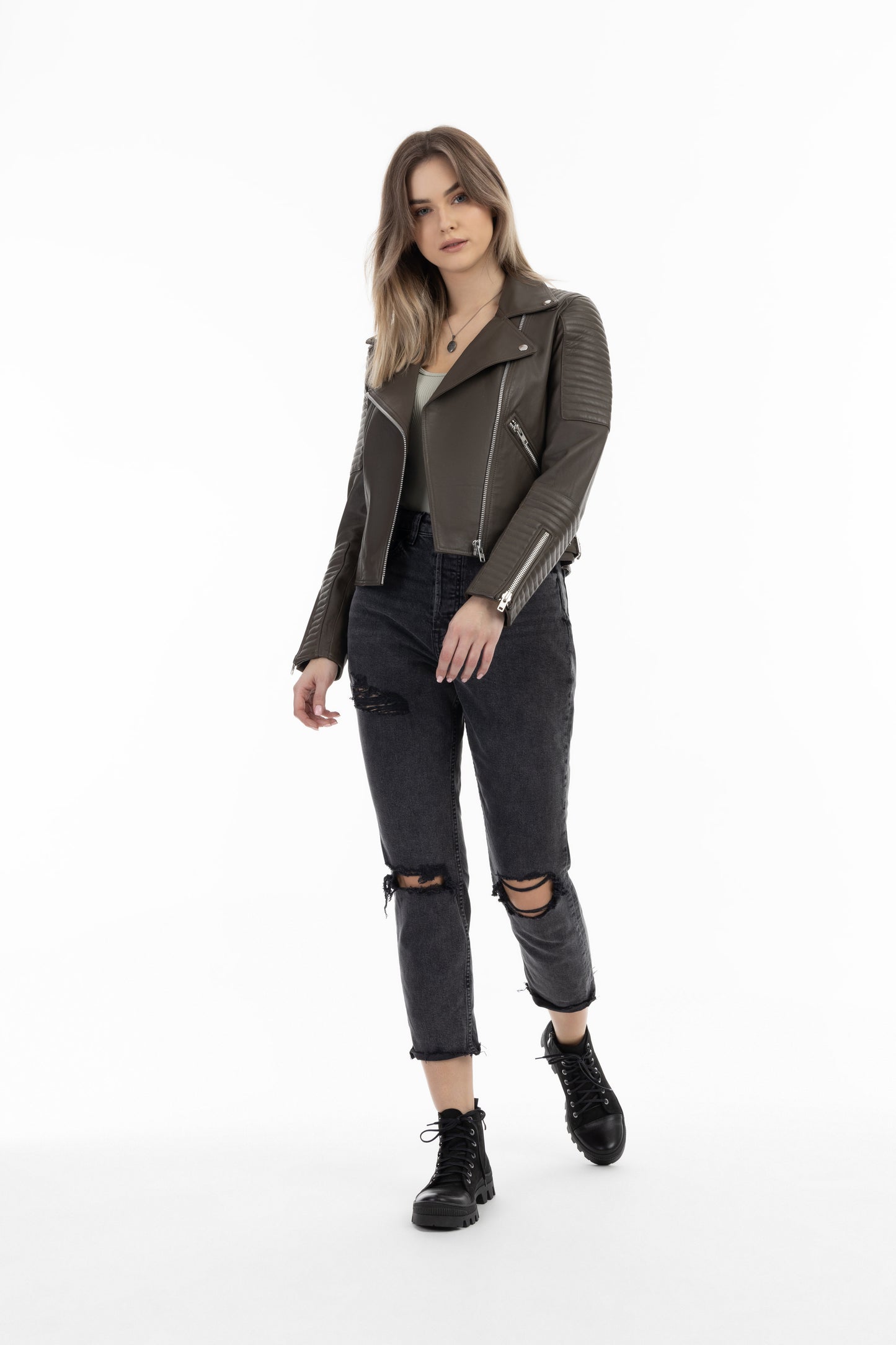 Dreimaster Vintage Damen-Bikerjacke aus Leder