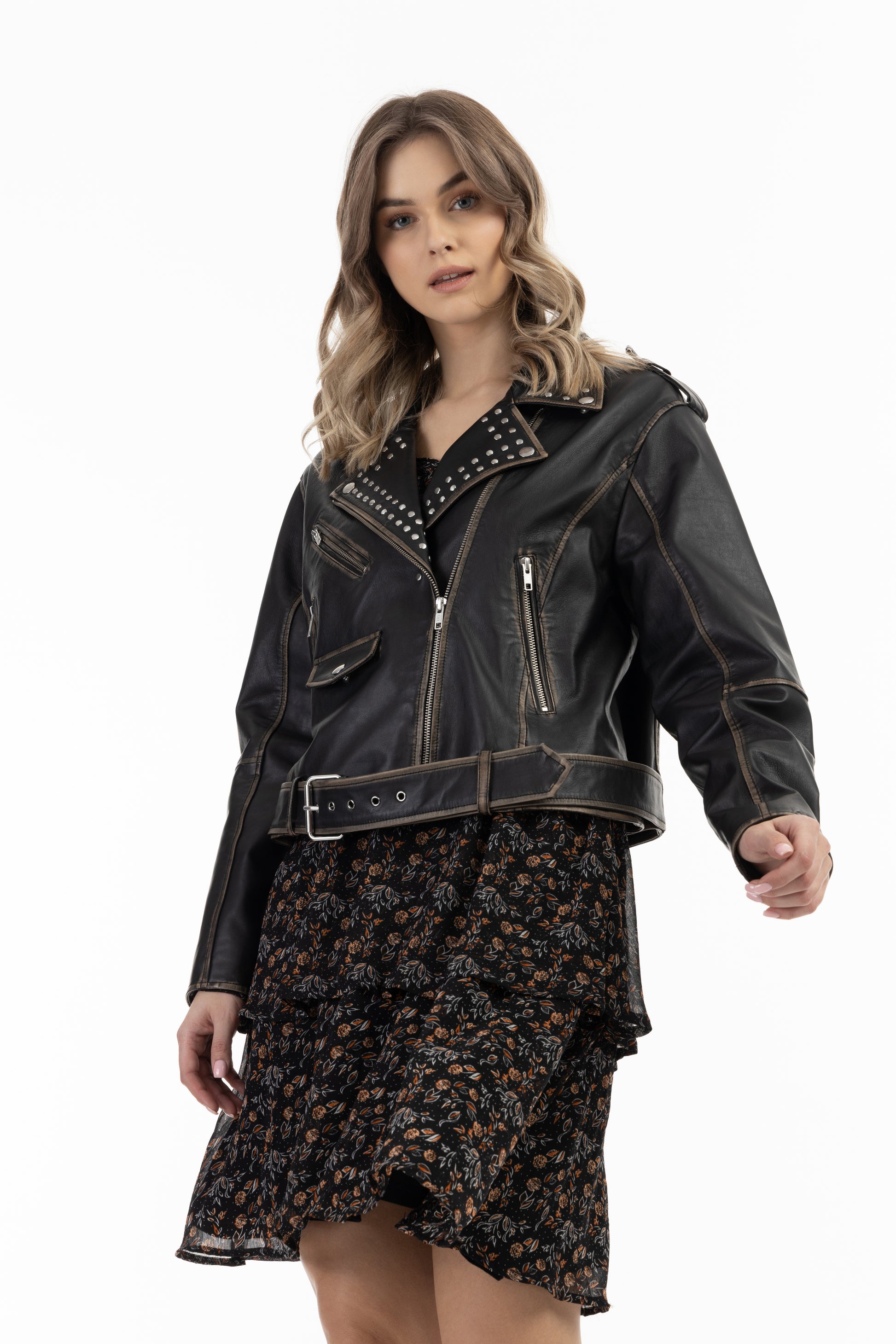 DreiMaster Vintage Women's Biker Style Leather Jacket