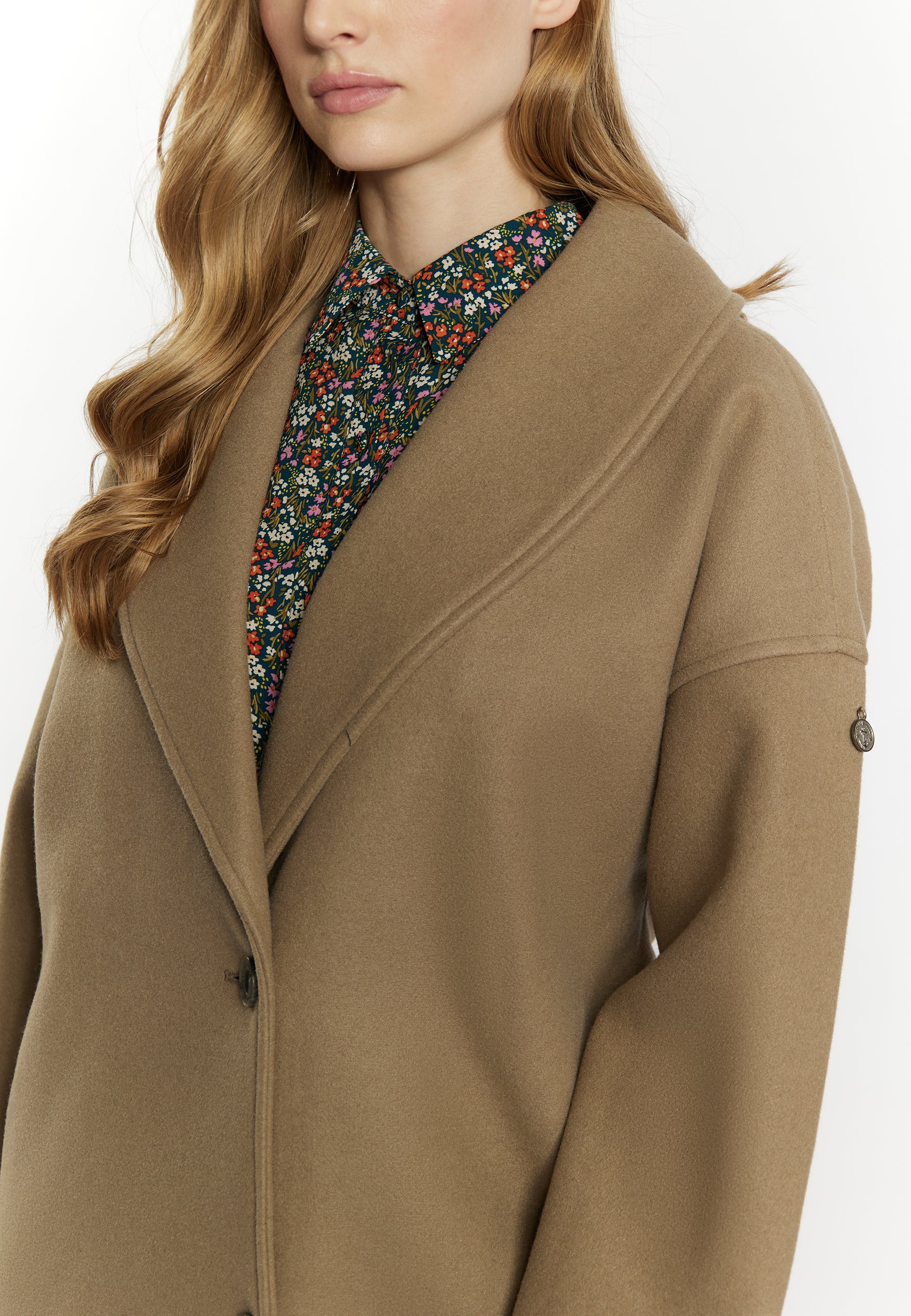 DreiMaster Vintage damski płaszcz przejściowy o wyglądzie wełny