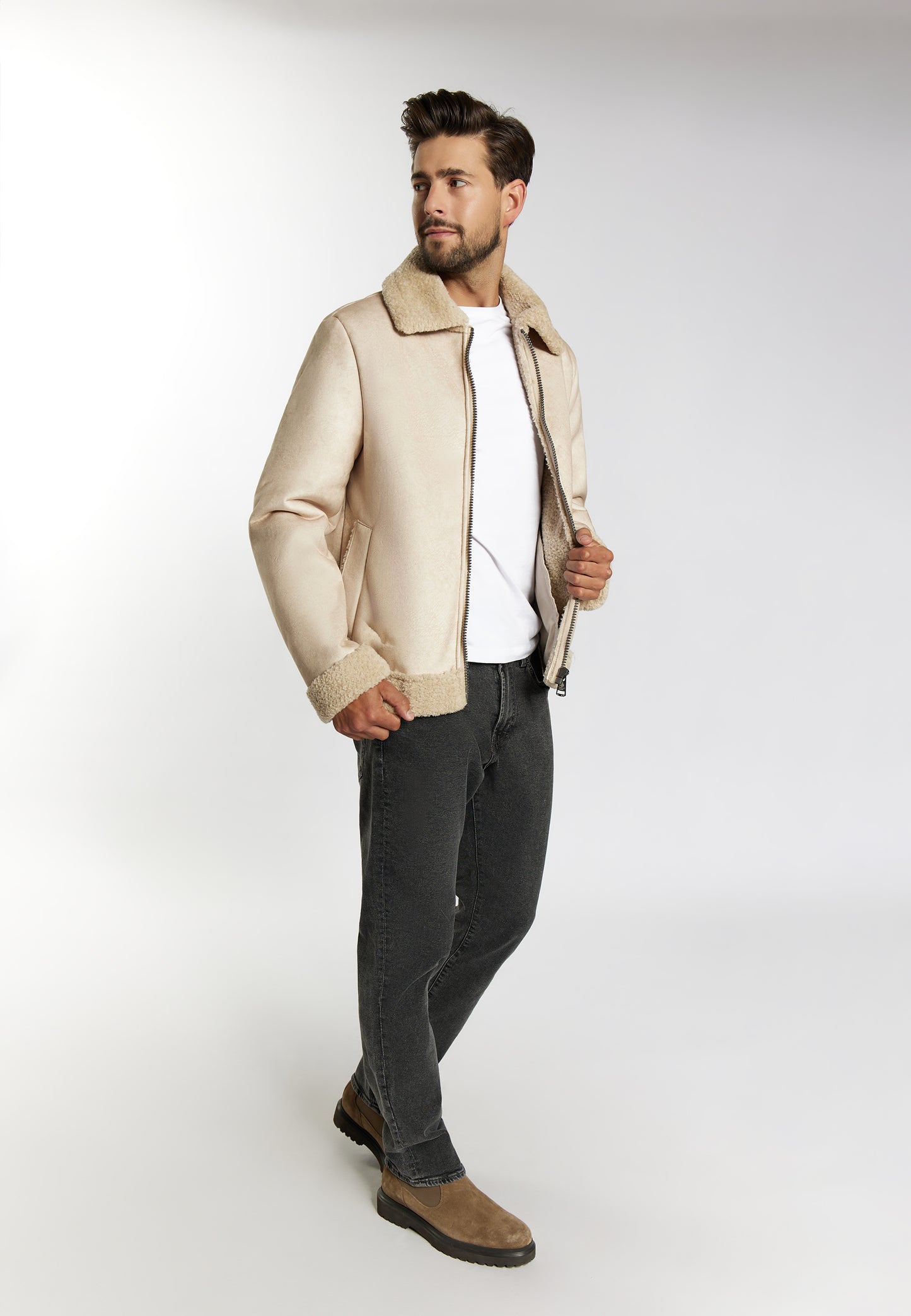 Dreimaster Vintage Herren Übergangsjacke aus Fellimitat