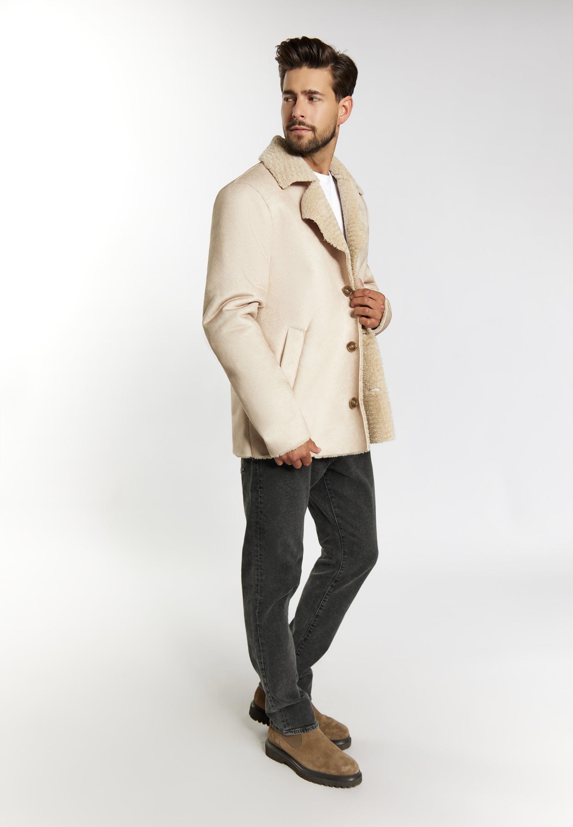 Dreimaster Vintage Herren Übergangsjacke aus Fellimitat